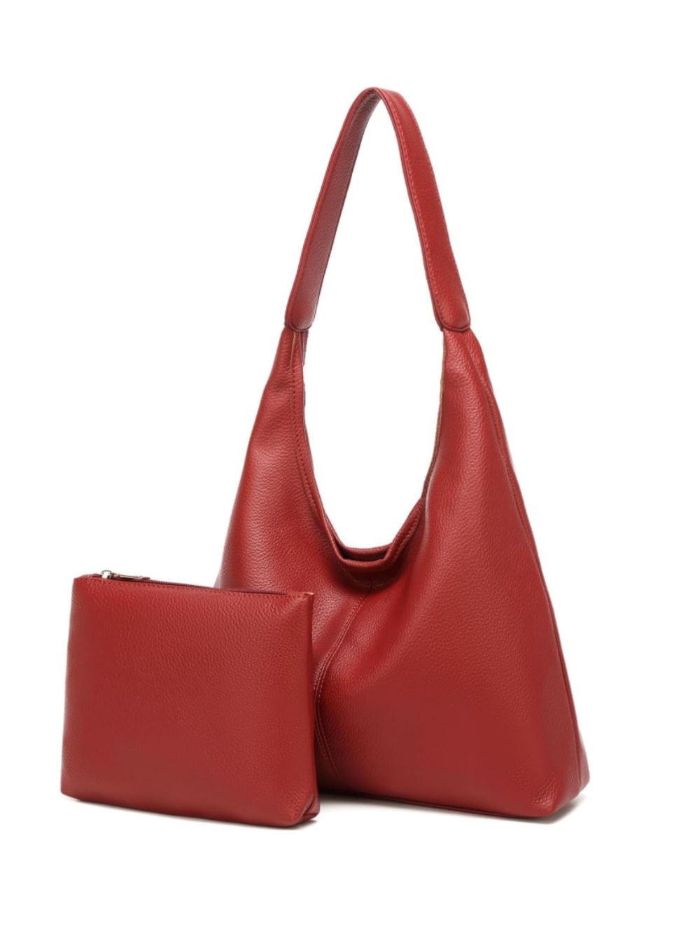 Red Faux Leather Shoulder Hobo Bag with Pouch